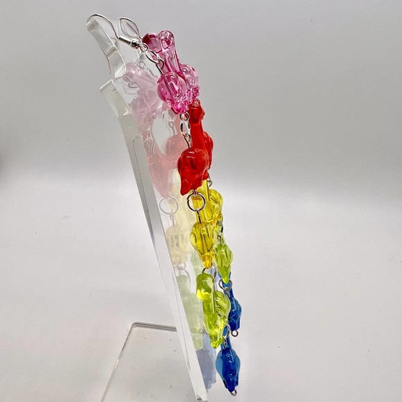 Dinosaur Chain Earrings - Toy Earrings - Rainbow Earrings - Long Earrings - Picture 5 of 11